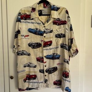 David Carey Originals Mens Corvette Short Sleeve Button Shirt XL Cars Chevy GM